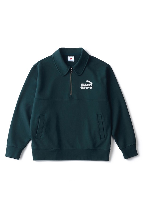 BIG WAVE - 긴소매 티셔츠 - [BIG WAVE] SUN CITY RELAXED HALF-ZIP SWEAT(BASIL GREEN)