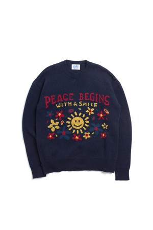 [BIG WAVE]PEACE BEGINS SMILE KNIT (MIDNIGHT NAVY)