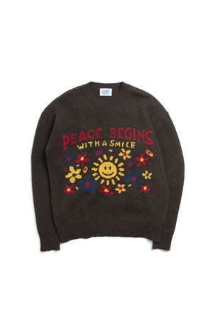 [BIG WAVE]PEACE BEGINS SMILE KNIT(KHAKI MELANGE)