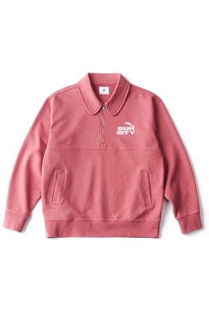 [BIG WAVE] SUN CITY RELAXED HALF-ZIP SWEAT(PEACH RED)