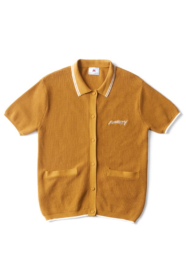 BIG WAVE - 스웨터 - [BIG WAVE] SUN CITY BUTTON DOWN KNIT (COOKIE YELLOW)