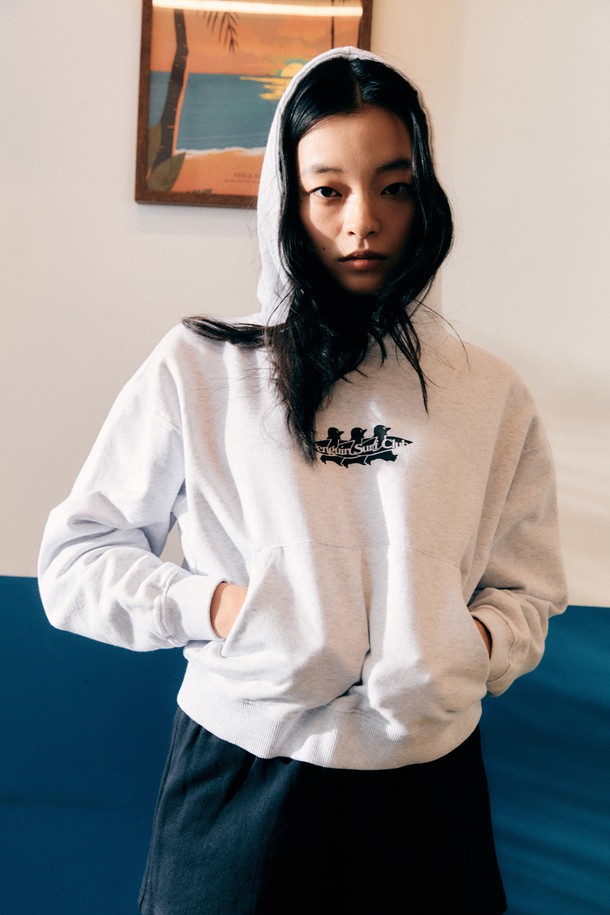 BIG WAVE - 긴소매 티셔츠 - [BIG WAVE] PENGUIN SURF CLUB CROPPED HOODIE (2 COLORS)