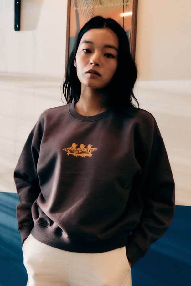 BIG WAVE - 긴소매 티셔츠 - [BIG WAVE] PENGUIN SURF CLUB CROPPED SWEATSHIRT (2 COLORS)