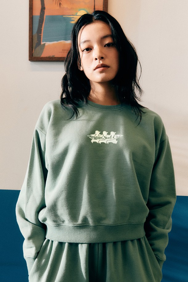 BIG WAVE - 긴소매 티셔츠 - [BIG WAVE] PENGUIN SURF CLUB CROPPED SWEATSHIRT (2 COLORS)