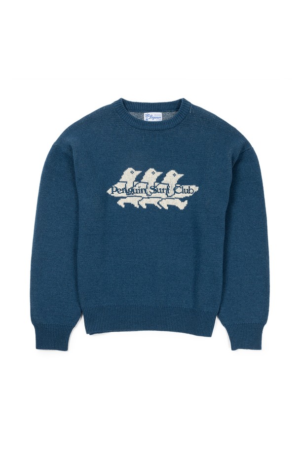 BIG WAVE - 스웨터 - [BIG WAVE] PENGUIN SURF CLUB KNIT (WINTER WHITE / BLACK / INK BLUE)