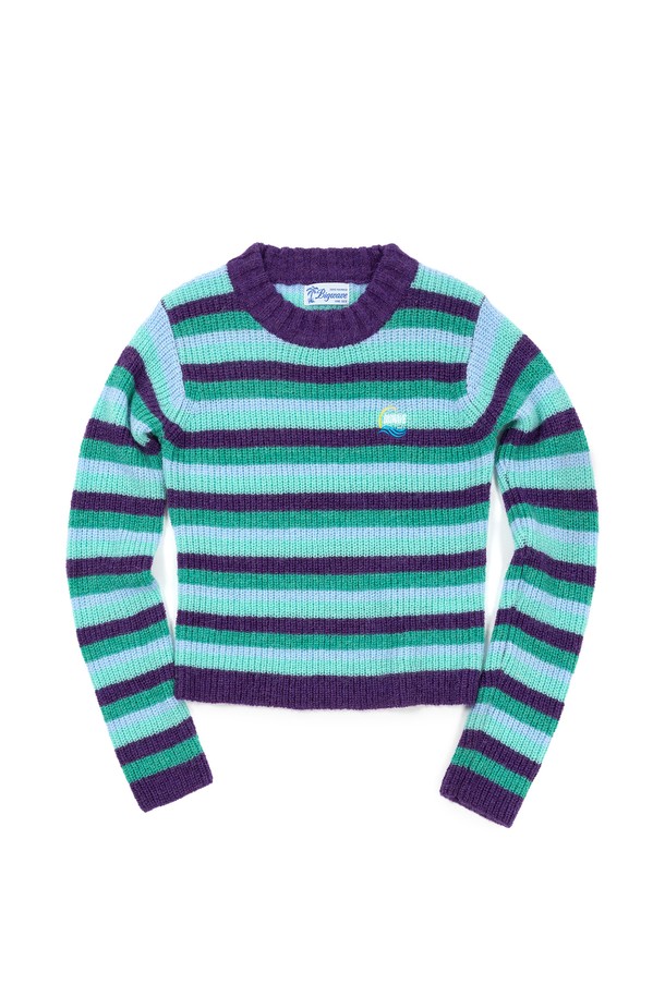 BIG WAVE - 스웨터 - [BIG WAVE] BIGWAVE MART STRIPE KNIT (PURPLE / YELLOW)