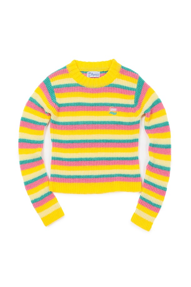 BIG WAVE - 스웨터 - [BIG WAVE] BIGWAVE MART STRIPE KNIT (PURPLE / YELLOW)