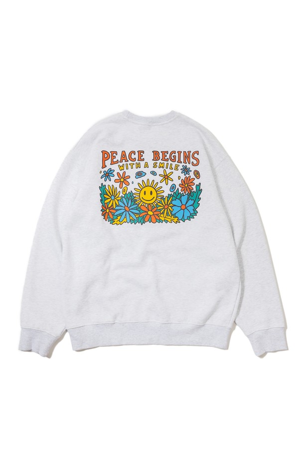 BIG WAVE - 스웻셔츠 - [BIG WAVE] PEACE BEGINS SMILE SWEATSHIRT (1% MELANGE)