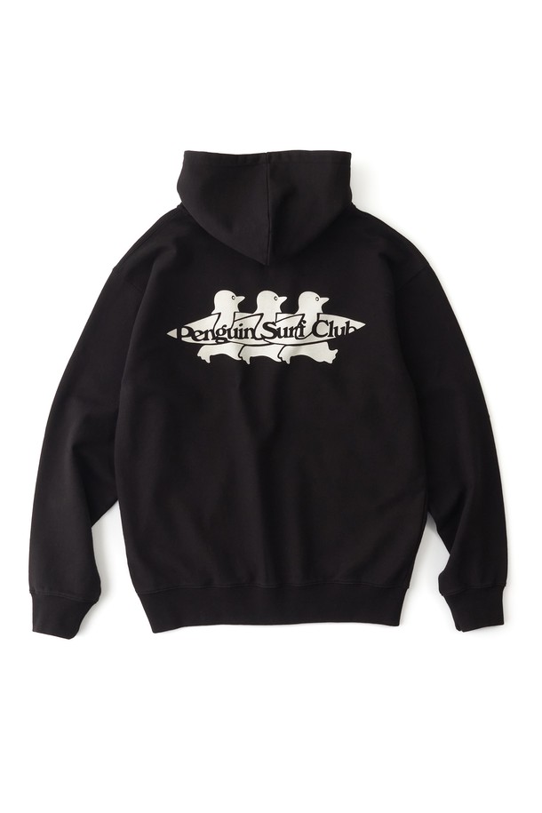 BIG WAVE - 후디 - [BIG WAVE] PENGUIN SURF CLUB HOODIE ZIP-UP (JET BLACK)