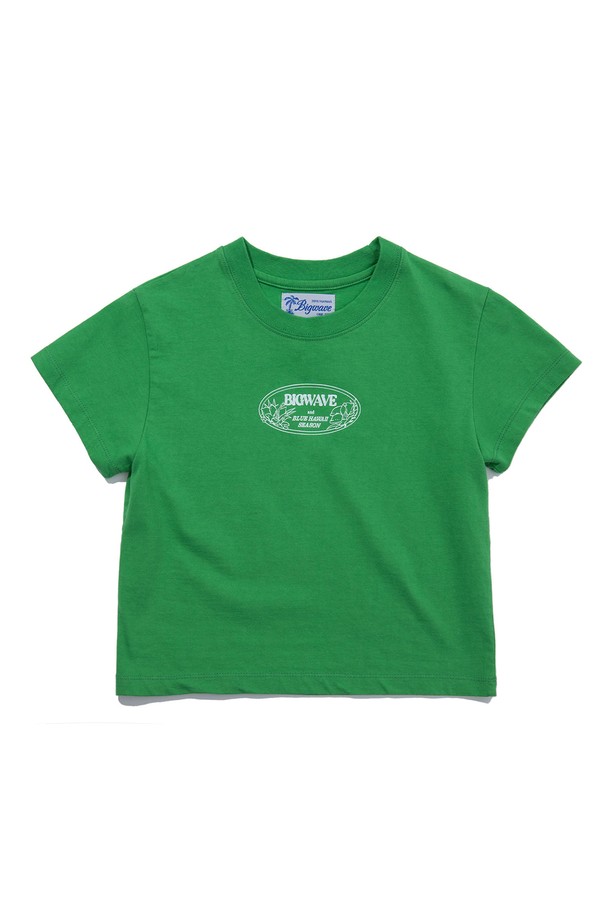 BIG WAVE - 반소매 티셔츠 - [BIG WAVE] BIGWAVE STICKY CROPPED T-SHIRT (CLASSIC GREEN)