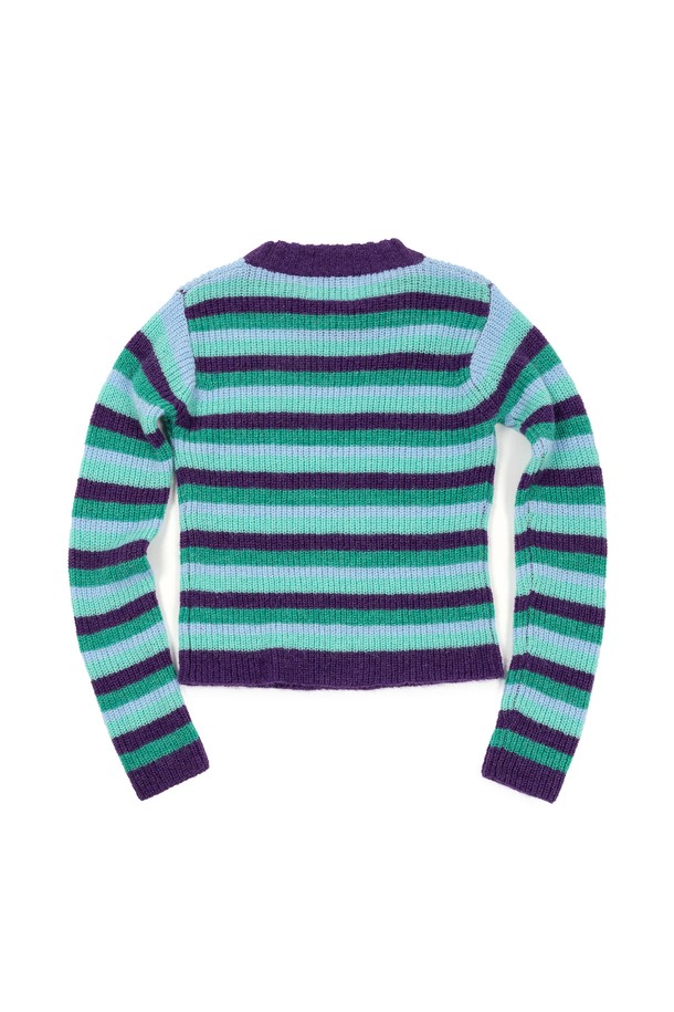 BIG WAVE - 스웨터 - [BIG WAVE] BIGWAVE MART STRIPE KNIT (PURPLE / YELLOW)