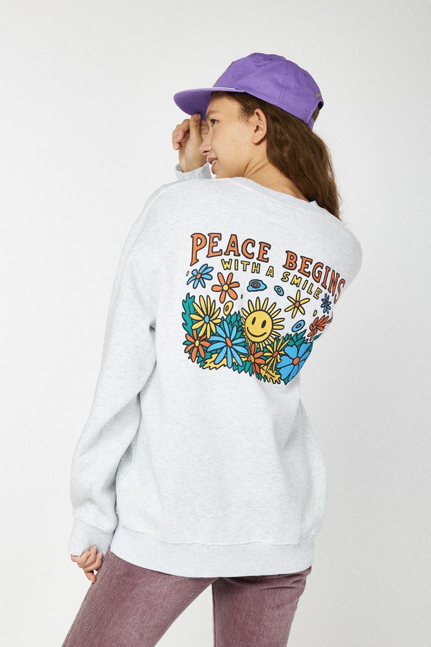 BIG WAVE - 스웻셔츠 - [BIG WAVE] PEACE BEGINS SMILE SWEATSHIRT (1% MELANGE)