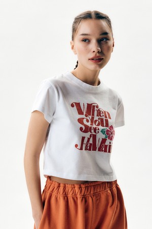 [BIG WAVE] WHEN YOU SEE HAWAII CROPPED T-SHIRT (WHITE)