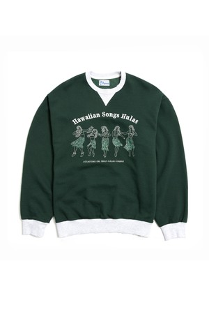 [BIG WAVE] HAWAIIAN SONGS HULAS SWEATSHIRT (HONEY GINGER / DARK GREEN)