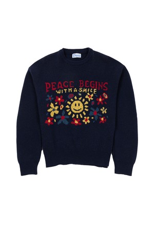 [BIG WAVE] PEACE BEGINS SMILE KNIT (PEONY NAVY / MELANGE)