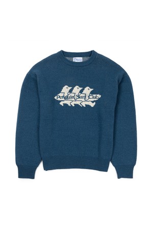 [BIG WAVE] PENGUIN SURF CLUB KNIT (WINTER WHITE / BLACK / INK BLUE)