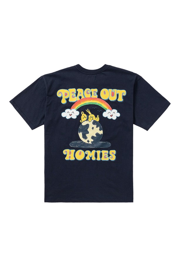 BIG WAVE - 반팔티셔츠 - [BIG WAVE] PEACE OUT HOMIES TEE (NAVY)