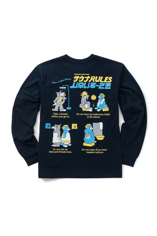 BIG WAVE - 긴팔티셔츠 - [BIG WAVE] SAUNA RULES L/S TEE (ATHLETIC NAVY)