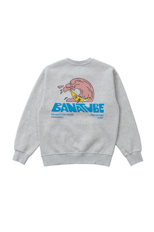 BIG WAVE - 스웨트셔츠 - [BIG WAVE] BANANA MEETS TUBE SWEATSHIRTS (WHITE MELANGE)