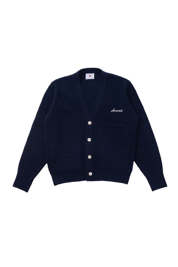 BIG WAVE - 가디건 - [BIG WAVE] HAWAII AUTHENTIC LOGO WAFFLE CARDIGAN (INDIGO)