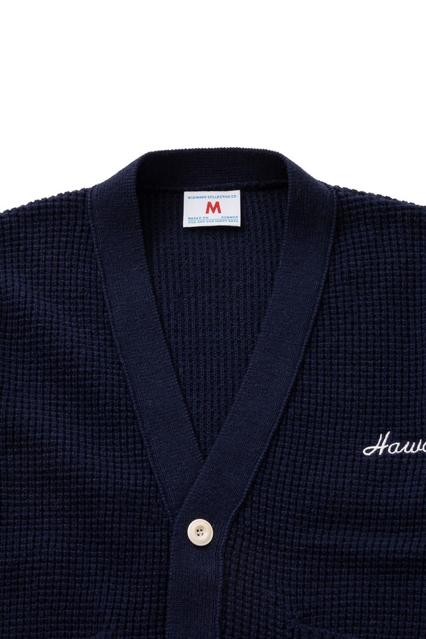 BIG WAVE - 가디건 - [BIG WAVE] HAWAII AUTHENTIC LOGO WAFFLE CARDIGAN (INDIGO)