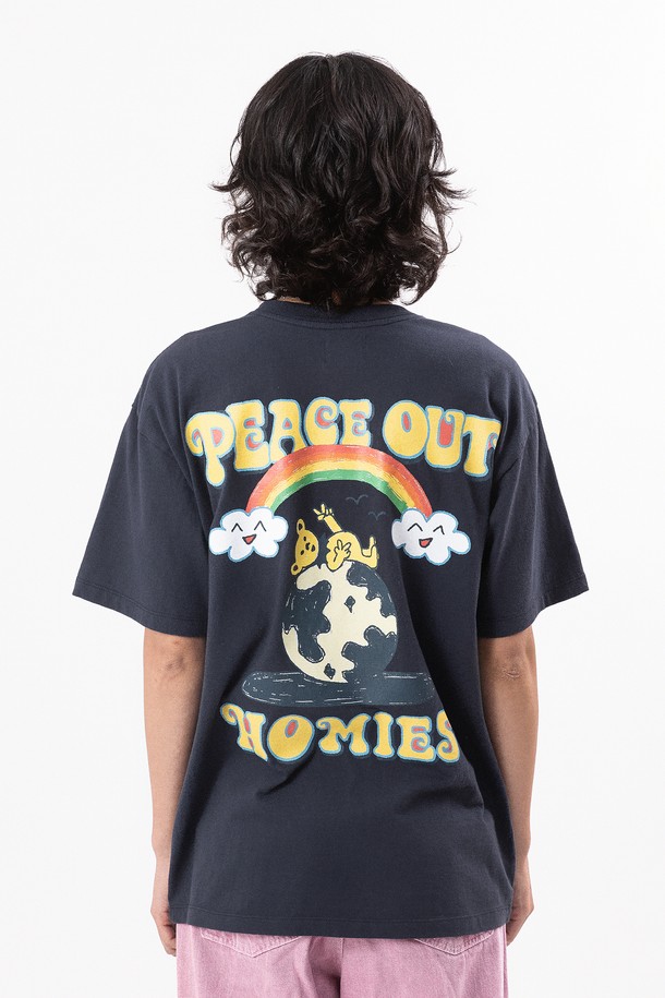 BIG WAVE - 반팔티셔츠 - [BIG WAVE] PEACE OUT HOMIES TEE (NAVY)