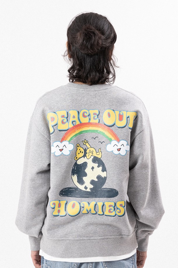 BIG WAVE - 스웨트셔츠 - [BIG WAVE] PEACE OUT HOMIES SWEATSHIRT (SOFT MELANGE)