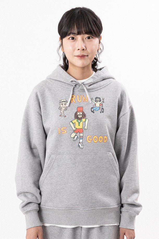 BIG WAVE - 후디 - [BIG WAVE] RUN IS GOOD HOODY (SPORTS GREY)