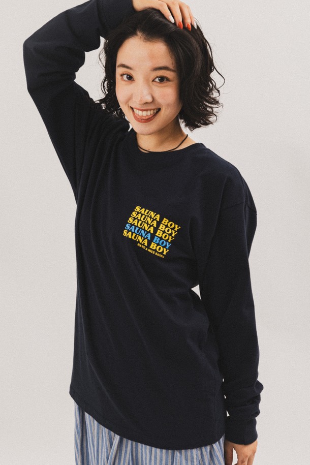 BIG WAVE - 긴팔티셔츠 - [BIG WAVE] SAUNA RULES L/S TEE (ATHLETIC NAVY)