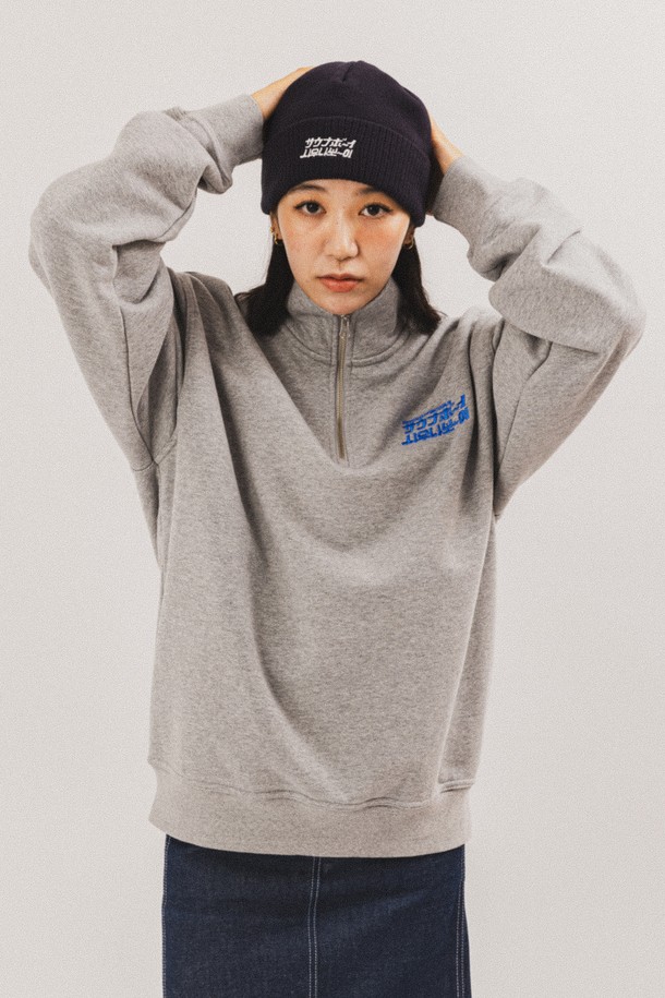 BIG WAVE - 긴팔티셔츠 - [BIG WAVE] SAUNABOY LOGO TYPE HALF-ZIP (SPORTS GREY)