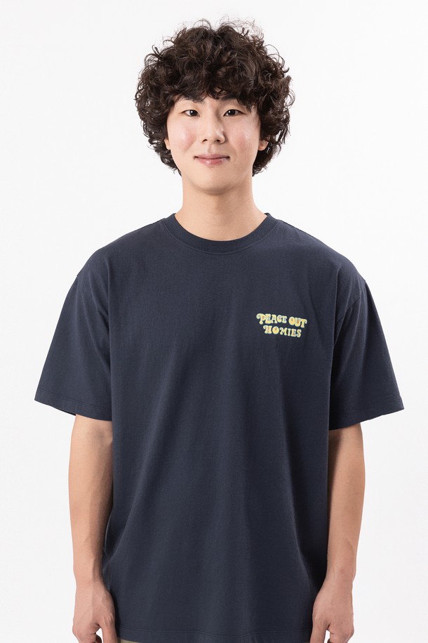 BIG WAVE - 반팔티셔츠 - [BIG WAVE] PEACE OUT HOMIES TEE (NAVY)