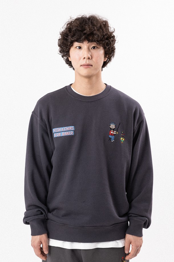 BIG WAVE - 스웨트셔츠 - [BIG WAVE] FISH & CHIPS SWEATSHIRT (WARM SLATE)