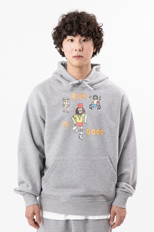 BIG WAVE - 후디 - [BIG WAVE] RUN IS GOOD HOODY (SPORTS GREY)