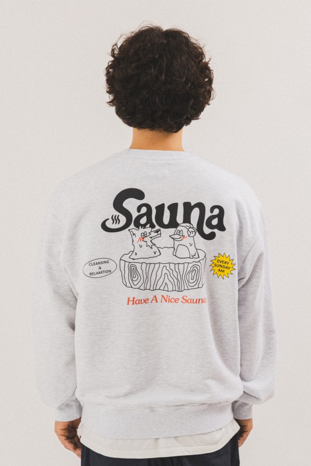 BIG WAVE - 긴팔티셔츠 - [BIG WAVE] HAVE A NICE SAUNA SWEATSHIRT (WHITE MELANGE)