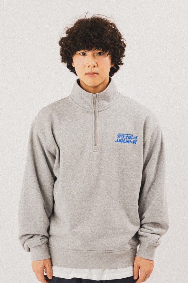 BIG WAVE - 긴팔티셔츠 - [BIG WAVE] SAUNABOY LOGO TYPE HALF-ZIP (SPORTS GREY)