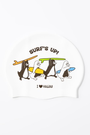 [BIG WAVE] SURF'S UP PENGUIN SWIM CAP (WHITE)