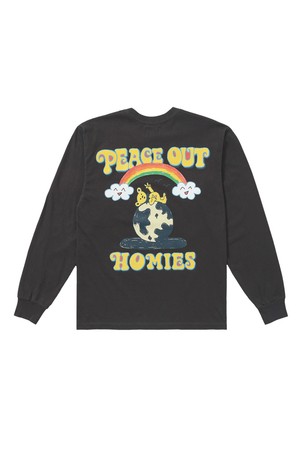 [BIG WAVE] PEACE OUT HOMIES L/S TEE (WARM SLATE)