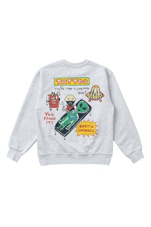 [BIG WAVE] BEST IN UNIVERSE TATTOO SWEATSHIRT (WHITE MELANGE)