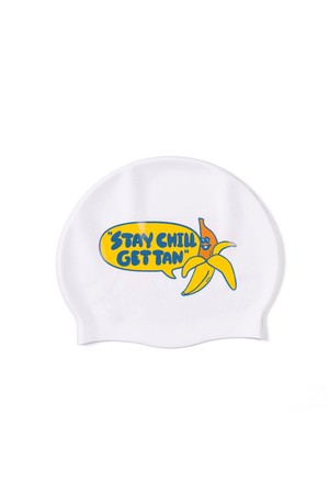 STAY CHILL,GET TAN  SWIM CAP (POOL WHITE)