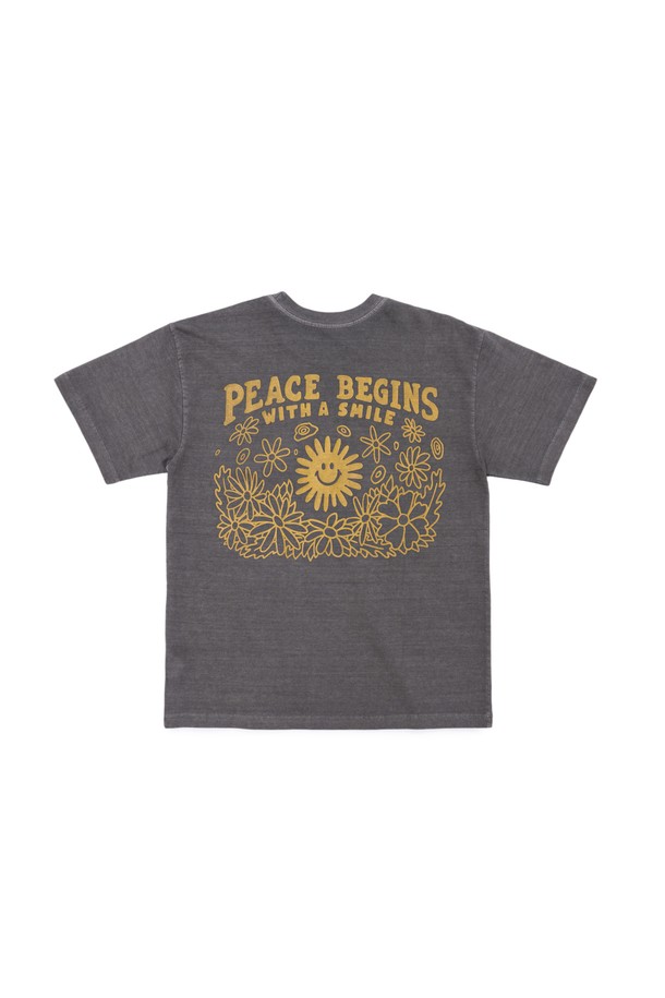 BIG WAVE - 반팔티셔츠 - [BIG WAVE] PEACE AGAIN PIGMENT TEE (LIGHT SLATE)