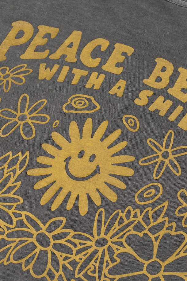 BIG WAVE - 반팔티셔츠 - [BIG WAVE] PEACE AGAIN PIGMENT TEE (LIGHT SLATE)