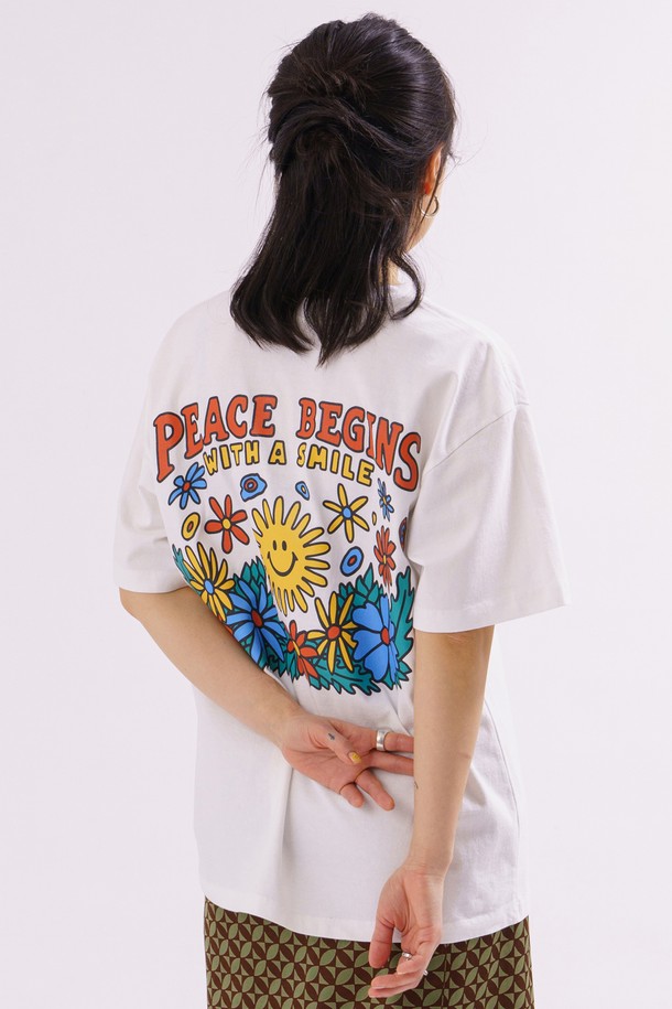 BIG WAVE - 반팔티셔츠 - [BIG WAVE] PEACE AGAIN TEE (OFF WHITE)