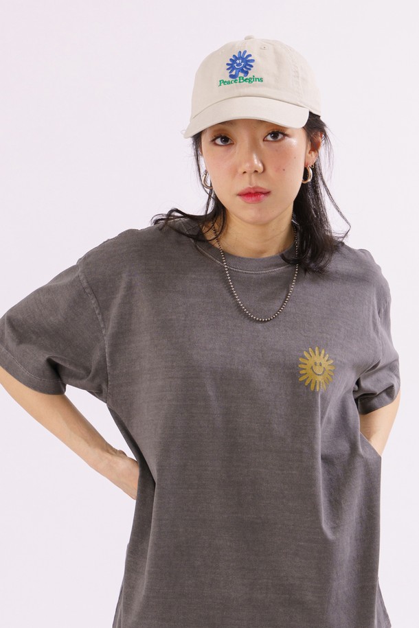 BIG WAVE - 반팔티셔츠 - [BIG WAVE] PEACE AGAIN PIGMENT TEE (LIGHT SLATE)