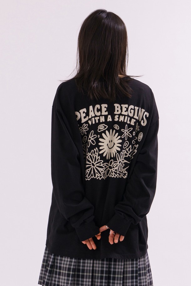 BIG WAVE - 긴팔티셔츠 - [BIG WAVE] PEACE AGAIN L/S TEE (JET BLACK)