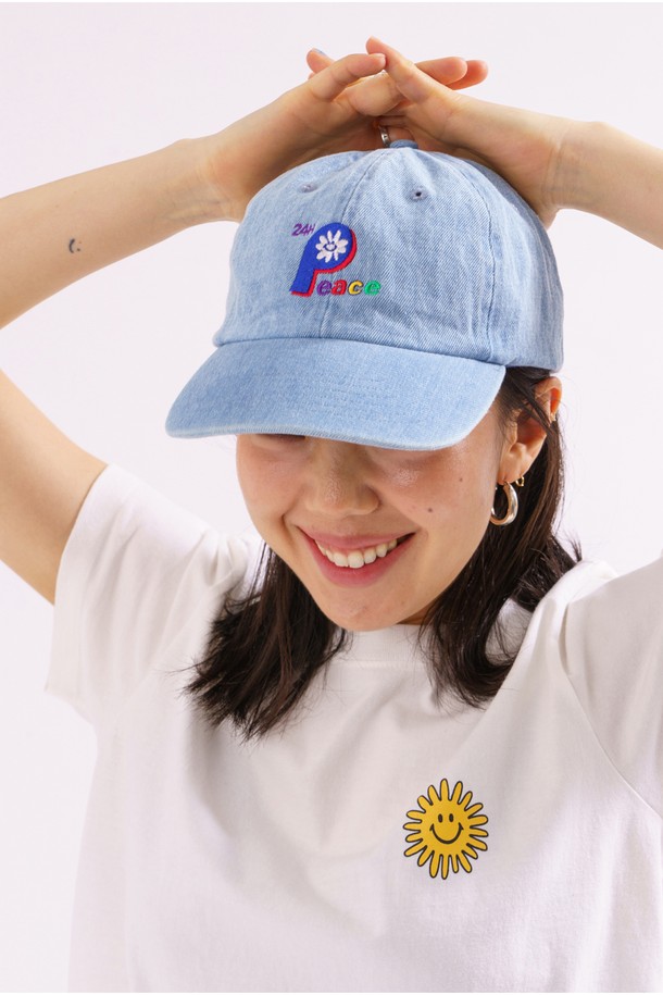 BIG WAVE - 모자 - [BIG WAVE] 24H PEACE SMILE WASHED CAP (SOFT DENIM)