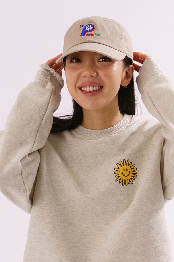 BIG WAVE - 모자 - [BIG WAVE] 24H PEACE SMILE WASHED CAP (SAND KHAKI)