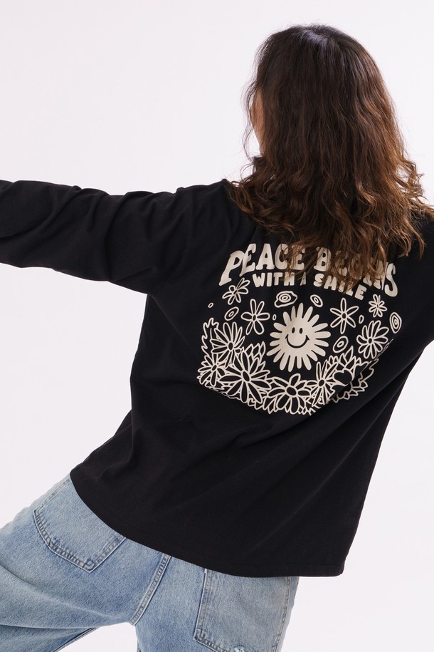 BIG WAVE - 긴팔티셔츠 - [BIG WAVE] PEACE AGAIN L/S TEE (JET BLACK)