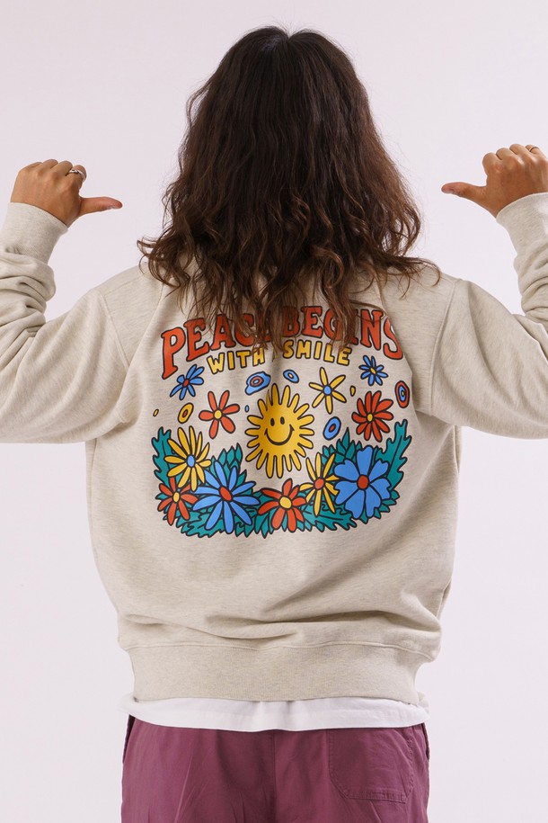 BIG WAVE - 스웨트셔츠 - [BIG WAVE] PEACE AGAIN SWEATSHIRT (OATMEAL HEATHER)