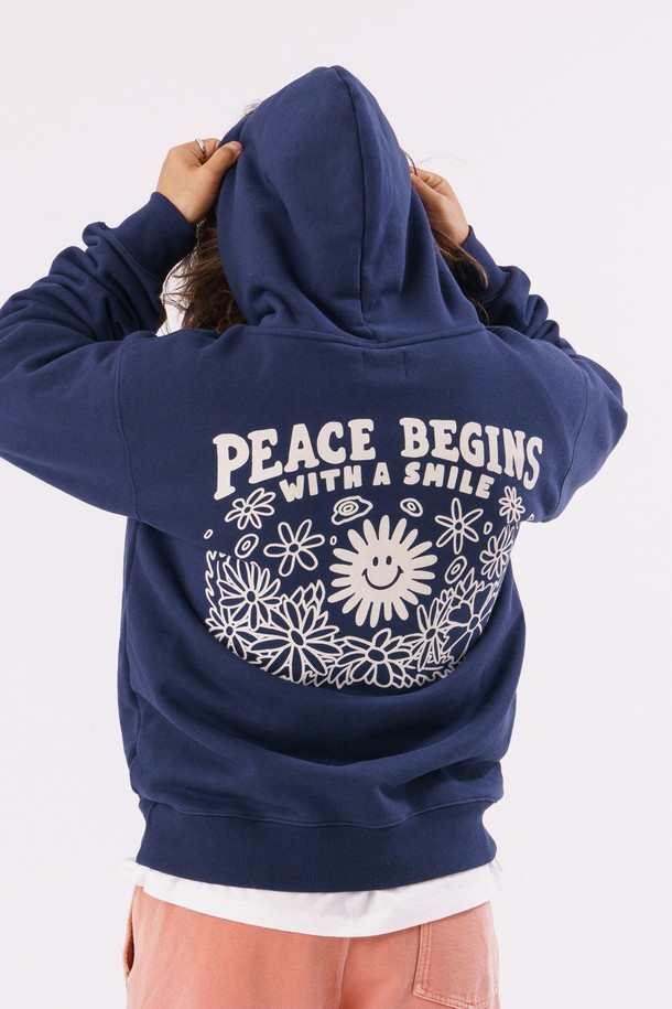 BIG WAVE - 후디 - [BIG WAVE] PEACE AGAIN HOODY (TEAL NAVY)