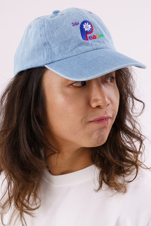 BIG WAVE - 모자 - [BIG WAVE] 24H PEACE SMILE WASHED CAP (SOFT DENIM)